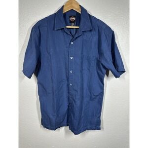 Harley-Davidson Shirt Mens Large Blue Silk Blend Short Sleeve Button Up Casual